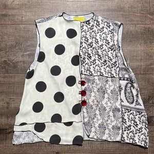 Giselle Shepatin Polka Dot and Paisley Patchwork Vest with Red Accents